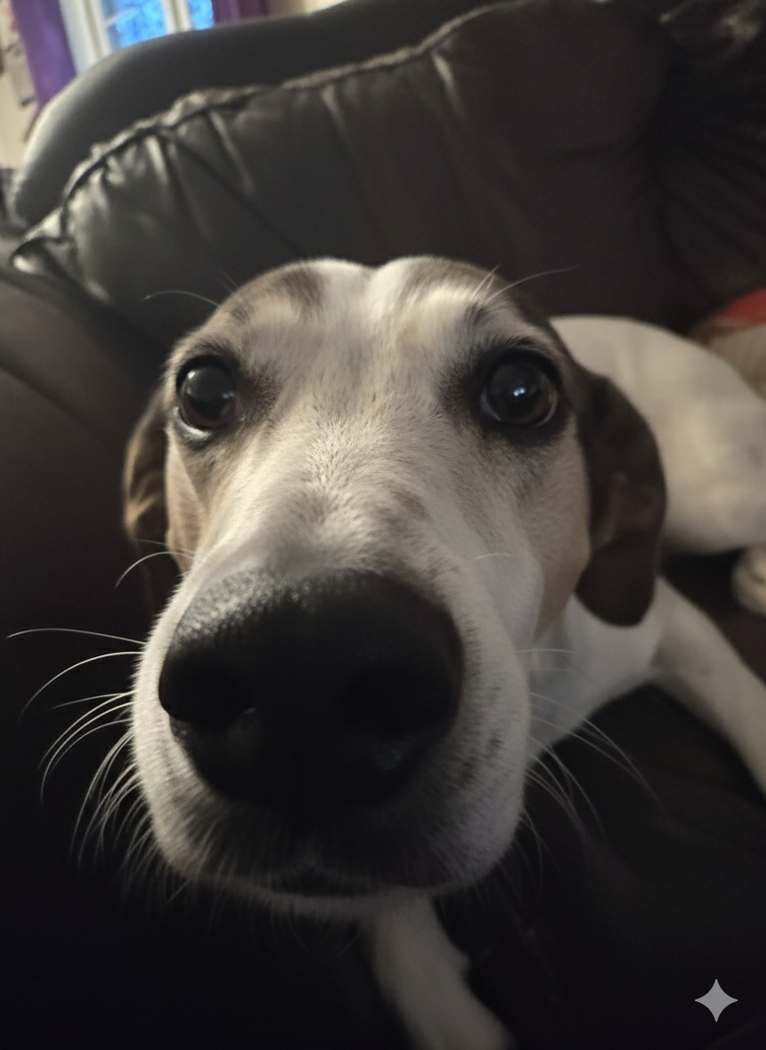 Dog resting on a couch in soft light