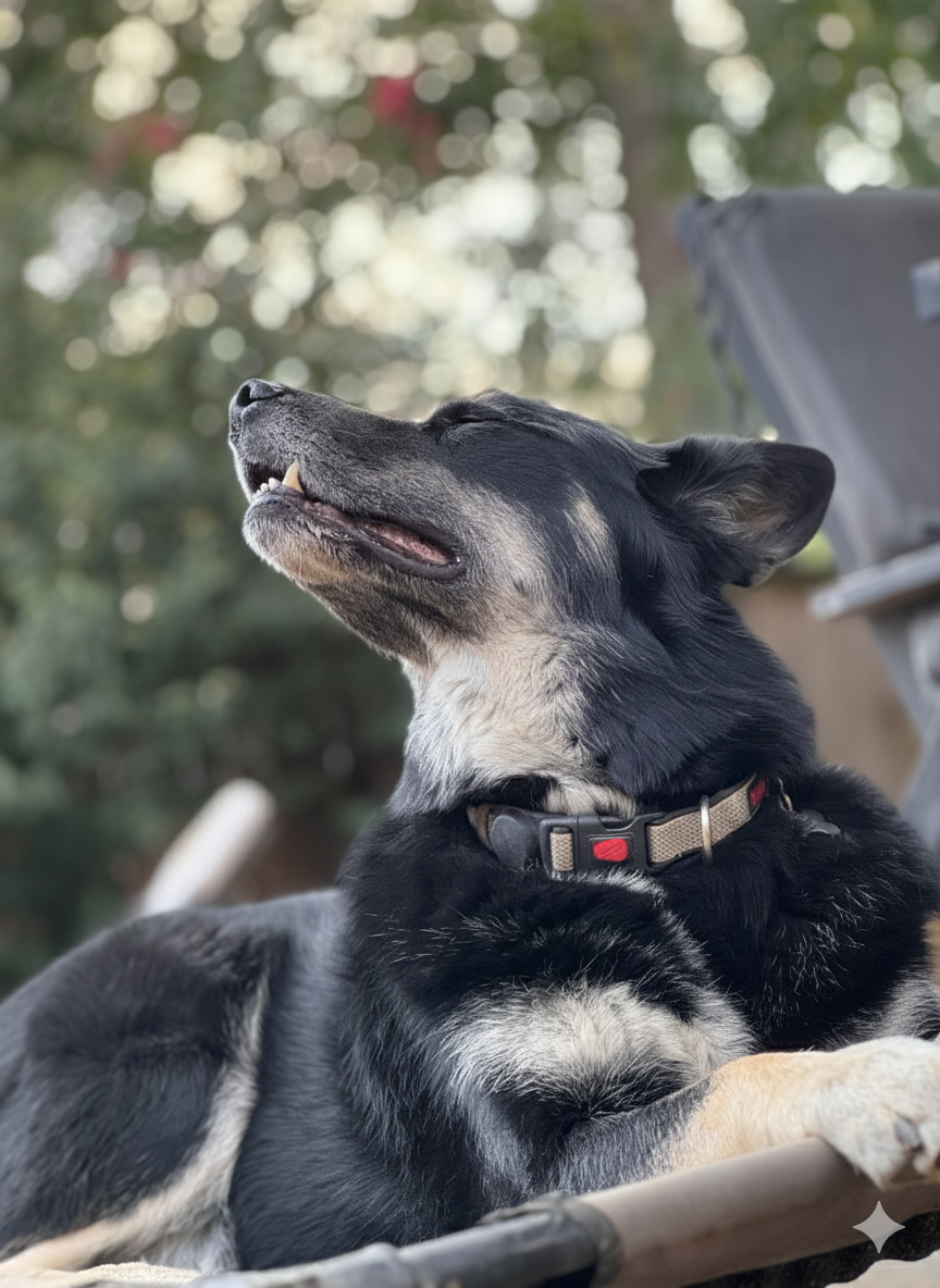 A dog enjoying the sun calmly